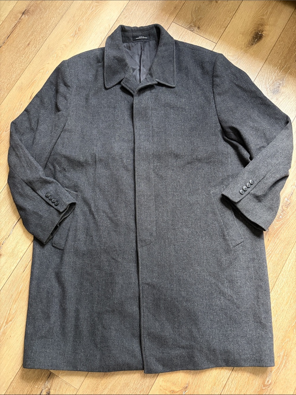 LONDON FOG Men's 50R Signature Wool Blend Dark Charcoal Long Trench Overcoat